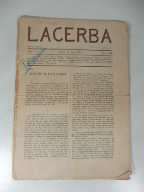 Lacerba. Periodico quindicinale. Anno I, n. 6. Firenze 15 marzo 1913